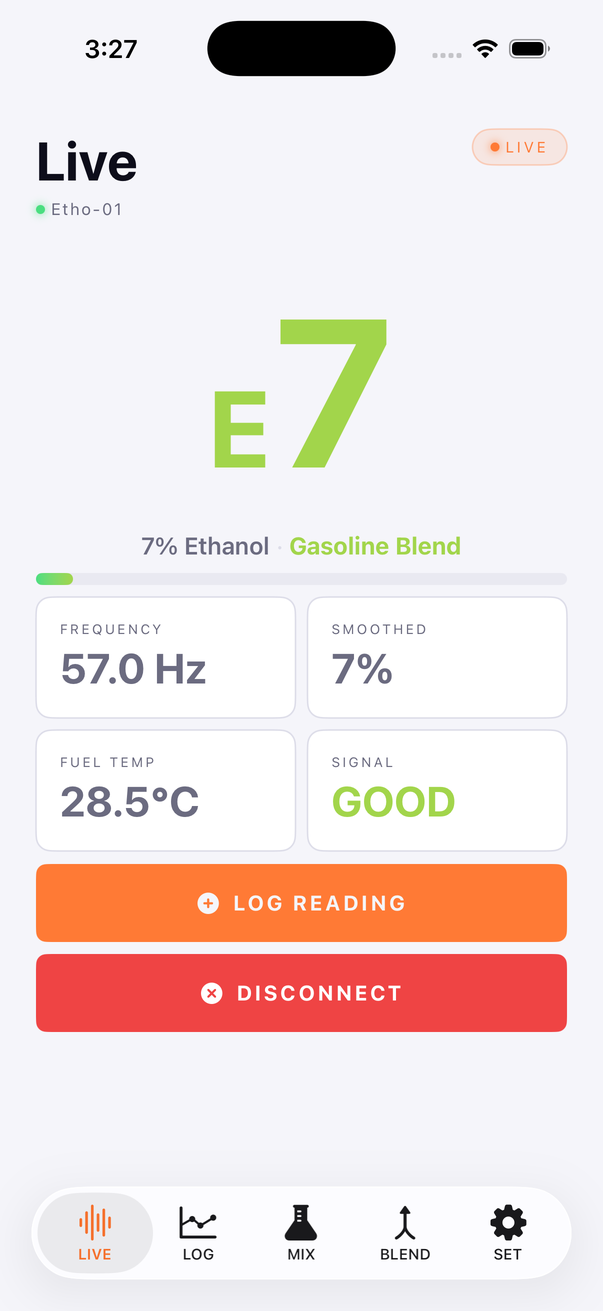 MyEtho live ethanol reading